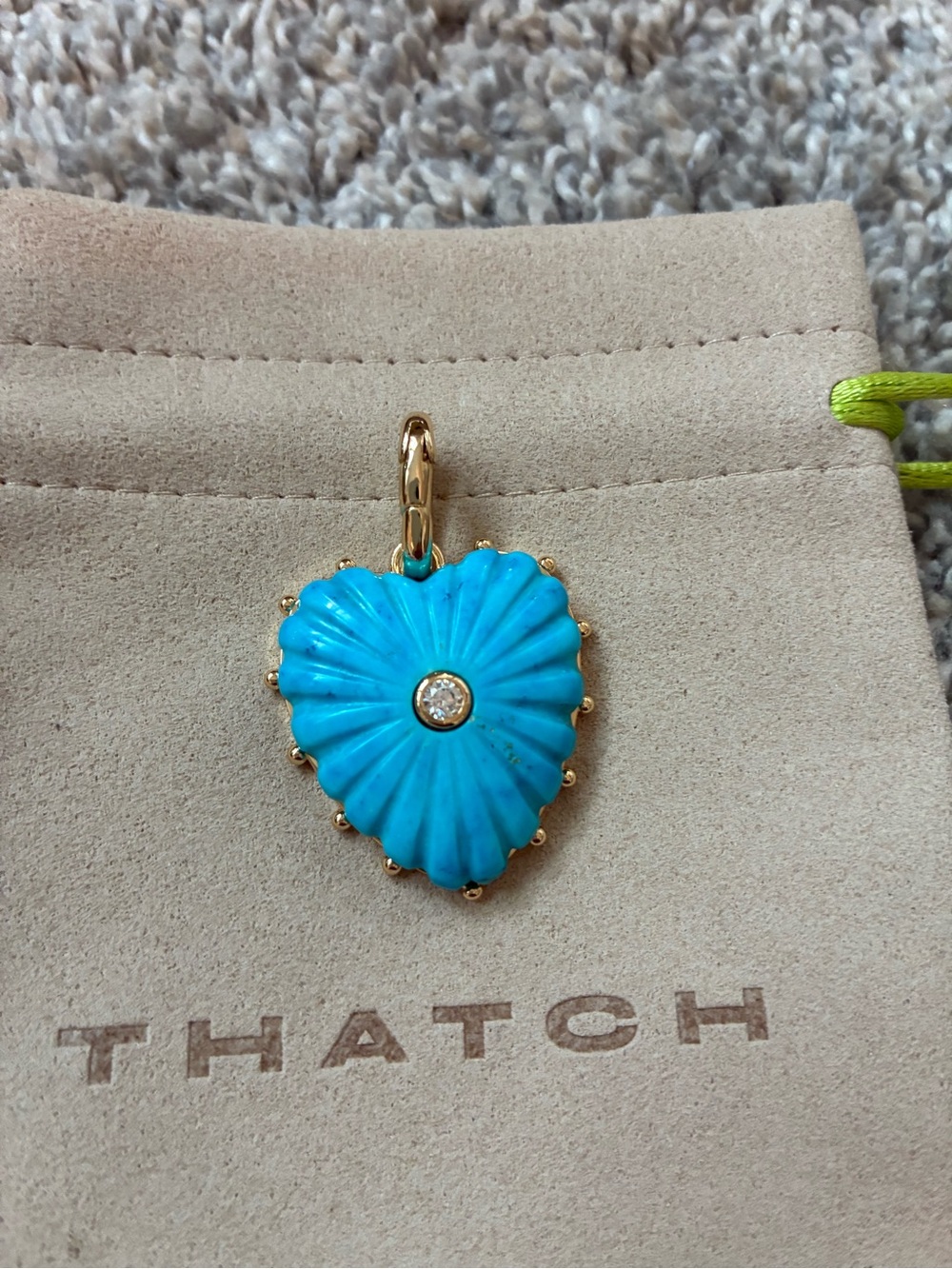 Thatch Howlite Malene Turquoise Heart Pendant Charm in Gold with Center Stone